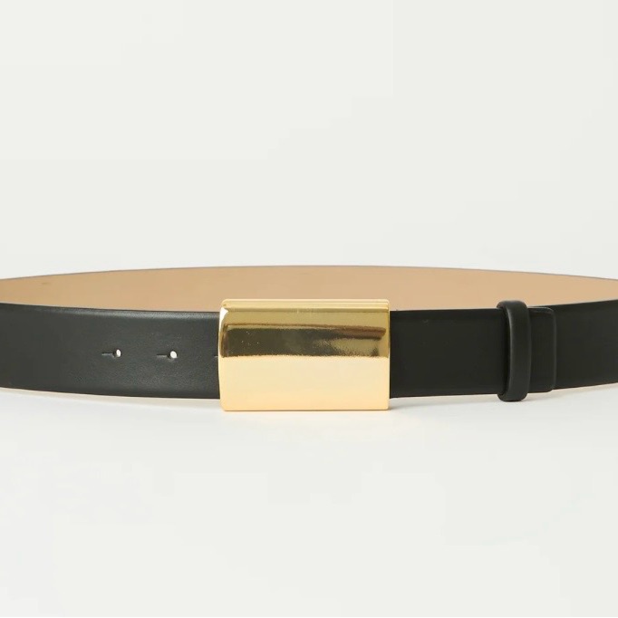 BLow The Belt Black Leather Belt With Gold Plate Buckle